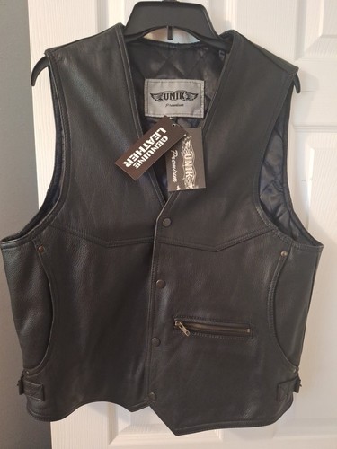 Unik Premium Leather Vest Men’s Size L Black Classic Biker Motorcycle Large - Picture 9 of 11