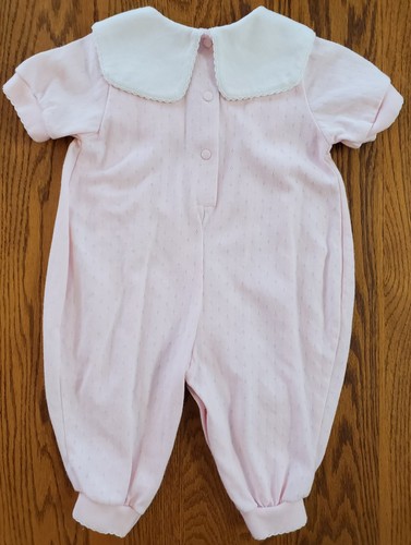 NOAHS ARK ROMPER 6-9M GIRLS PINK BIB COLLAR SHORT SLEEVE COTTON BLND CUDDLE BEAR - Picture 9 of 14