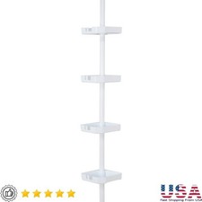 4 Tier Tension Corner Shower Caddy Organizer Self Draining Storage W/ Hooks New