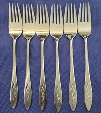 6 New Oneida EMBER GLOW Oneidacraft Deluxe Stainless DINNER FORKS 7 1/4"