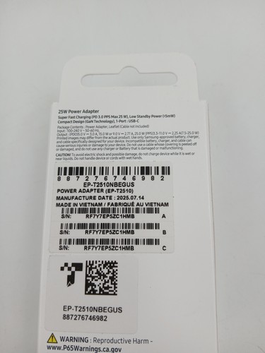 Samsung 25W Power Adapter USB-C Charger EP-T2510NBEGUS GaN PPS Black Super Fast - Picture 2 of 6