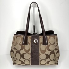 Coach F13533 Signature Stripe Framed Carryall Tote Shoulder Bag/Satchel Kisslock