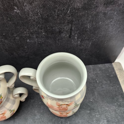 Pioneer Woman Grey Gingham Country Farm Pink Pig Coffee Mugs + More - Picture 5 of 17