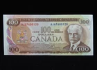 1975 $100 Bank of Canada Banknote AJA 7600120 Lawson Bouey EF Grade