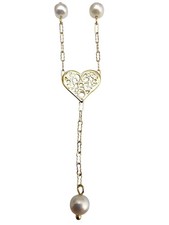 14K Yellow Gold Pearl Heart Necklace 22877