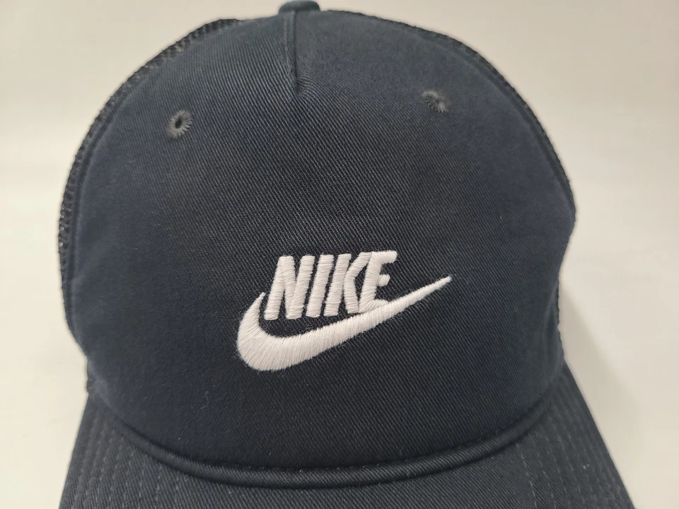 Nike L-XL Rise Cap Mesh Trucker Hat Polyester Swoosh Logo Men Women Black White - Image 4 of 4