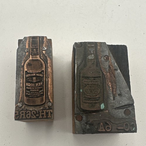 12 1.5” Hiram Walker Bottles Lot Scotch Gin Rum Brandy Letterpress Print Block - Picture 5 of 9