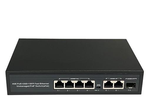 4-Port Gigabit + 2-Port Gigabit + 1-Port Gigabit SFP Full Gigabit POE Switch Neu - Afbeelding 5 van 6
