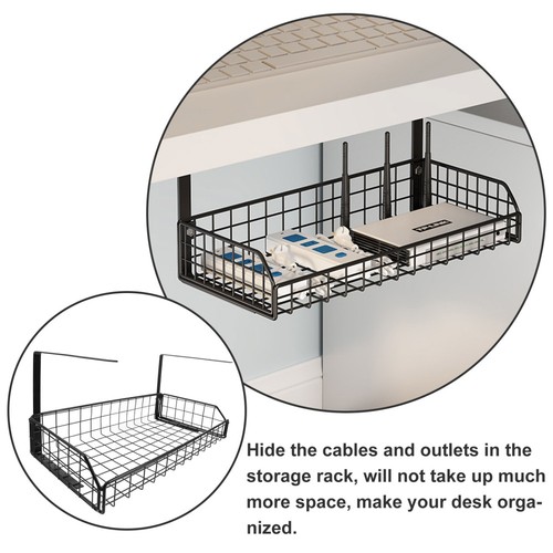 Wire Box Storage Basket Office Desk Organiser Cord Management under - Afbeelding 4 van 12