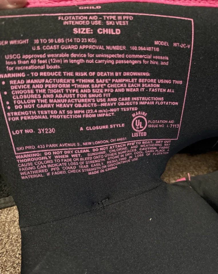 Chaleco salvavidas para niños Full Throttle - Chaleco de esquí rosa/negro con espalda flexible - Aprobado por USCG Foto 4 de 4