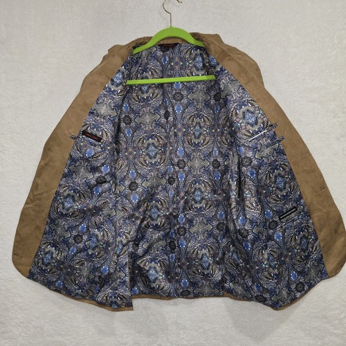 Linea Uomo Men's Brown Sport Coat Size 44R Elbow Patch Paisley Lining Tan Blazer - Picture 5 of 13