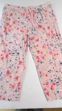 Carole Hochman Pajama ONLY Bottoms/Capri Length Pink Floral 100% Cotton Sz M