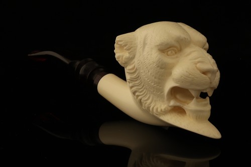 Tiger Block Meerschaum Pipe Carved by Tekin with custom case 12332 - Picture 4 of 12