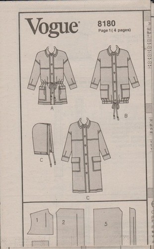 Vogue 8180 Boating Countryside Jacket Coat Pattern Unisex Mens Womens Uncut - Picture 4 of 6