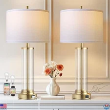 QiMH Touch Control Table Lamps - Set of 2 Modern Dimmable Bedside Lamps with USB