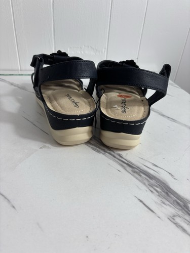 Easy Street sandali donna fiori blu navy comodi taglia 11W Grandmacore Cottage - Foto 4 di 4