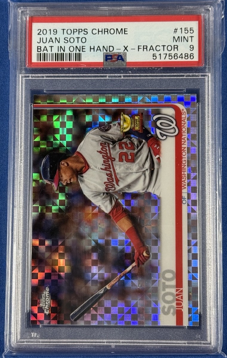 FNCT SOT 155 2019 TOPPS CHROME XFRACTOR JUAN SOTO BAT IN ONE HAND #155