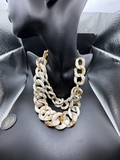 Big Statement Acrylic Double Chain Gold Tone 18 " Necklace Brown Swirl Links