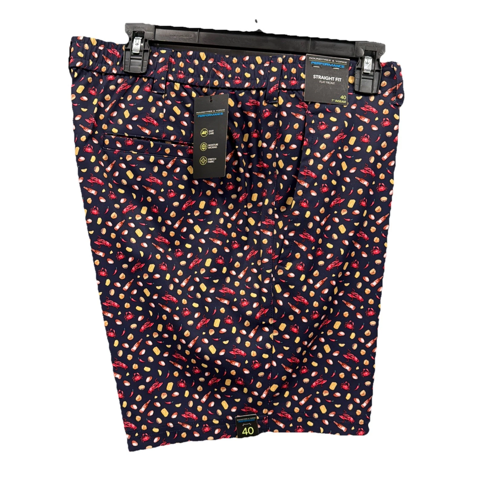 Roundtree & Yorke Performance Shorts Mens 40 Crab Lobster Boil Straight Fit 7"