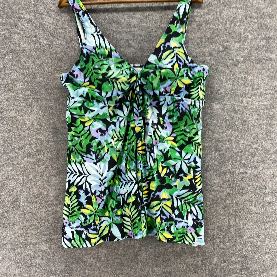 Swimsuits For All Swimsuit Women 20 Plus Green Floral V-Neck Sleeveless Lined - Image 4 of 4