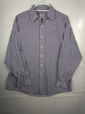 Brooks Brothers Shirt Mens L Strope Check Button Up Long Sleeve purple and white