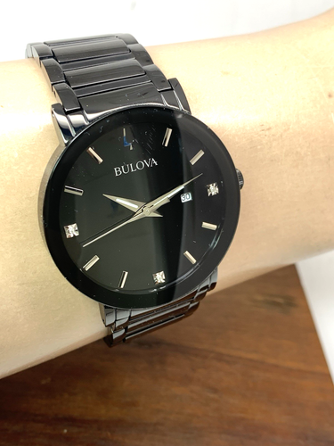 Bulova Men's Watch 98D144 Quartz Black Dial Diamond Accent Stainless Steel 42mm - 第 9/12 張圖片