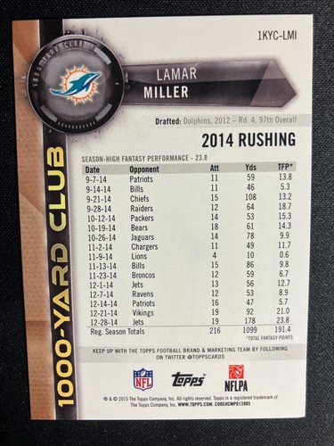 2015 Topps - 1000-Yard Club - YOU CHOOSE BULK DISCOUNTS WRs RBs TEs - Picture 32 of 46