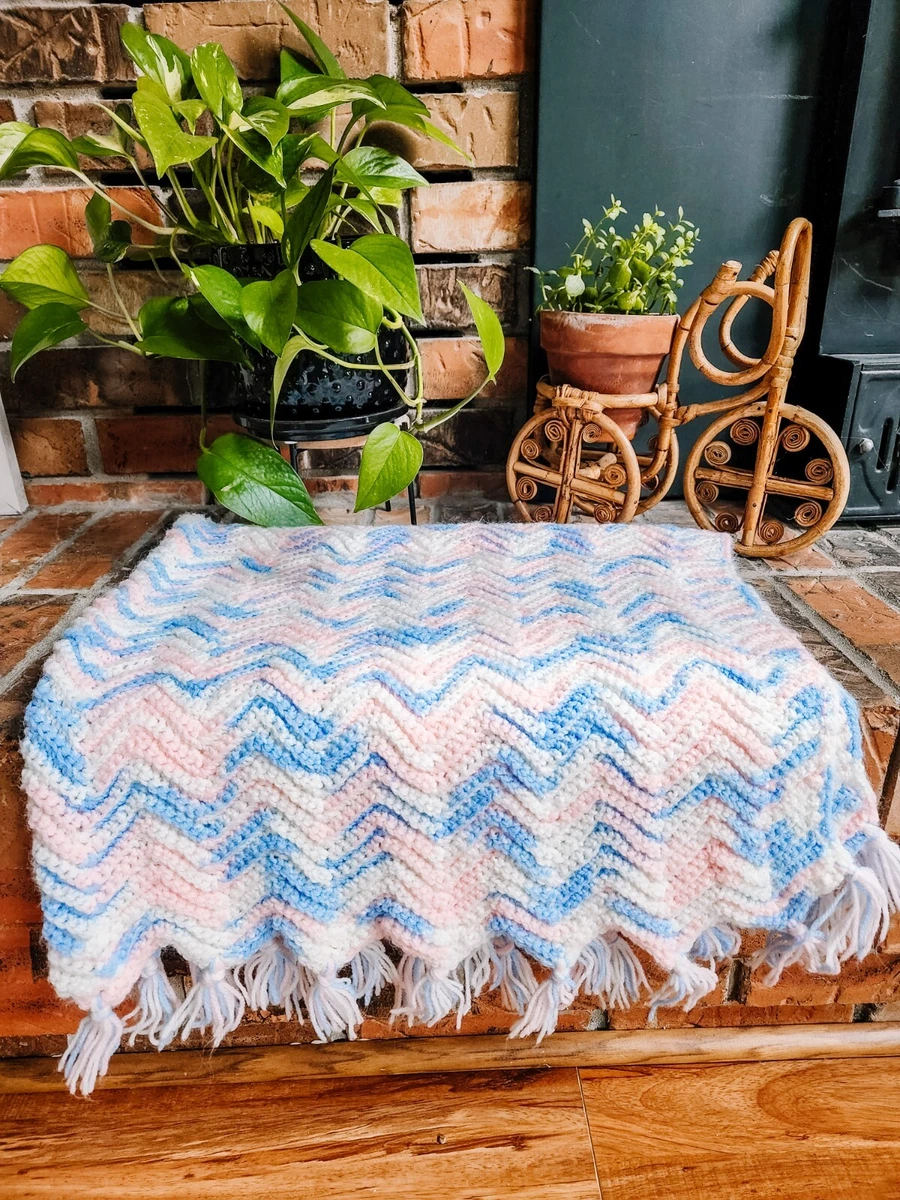 Vintage Baby Blanket Knit Crochet Throw Boy Girl Boho Maximalist Photo Prop