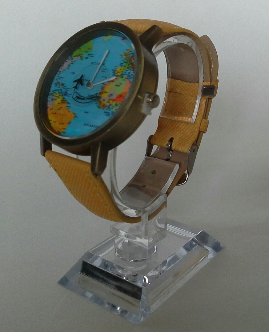 World Map Faced Airplane 2nd Hand Watch With Yellow Strap 40mm Case