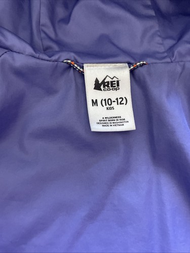 Girls REI 10-12 Hooded Puffy Jacket Gray Purple Pockets - Picture 3 of 7
