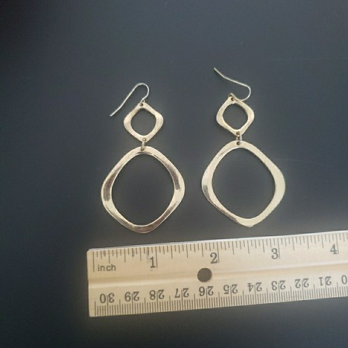 Gorgeous Modern Earrings Gold Tone Dangle Abstract Doubled - Picture 4 of 4