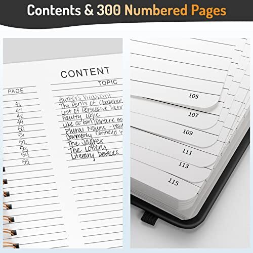 Lined Spiral Journal Notebook with 300 Numbered Pages College Ruled B5 Black - Bild 2 von 7