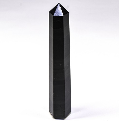 5.8" 130g Black Obsidian Obelisk Sparkling Greenish Sheen Crystal Mineral Mexico