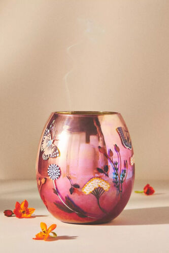 Anthropologie Winslow Floral Blooming Dahlia & Currant Hand-Painted Glass Candle