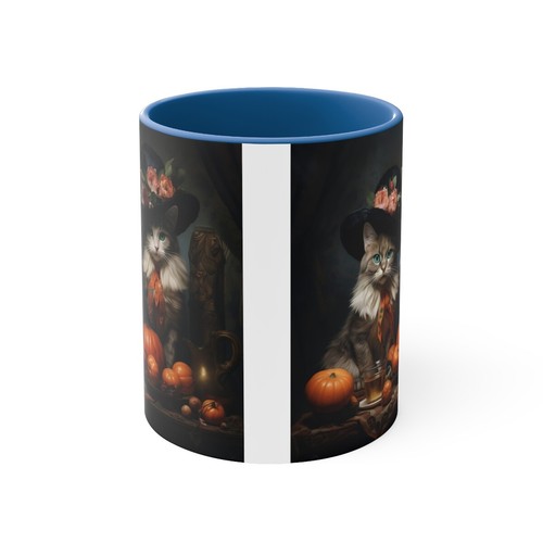 Colorful Accent Coffee Mug 11oz Happy Halloween Cat Kitty Brother Pumpkin Rose - Picture 11 of 21