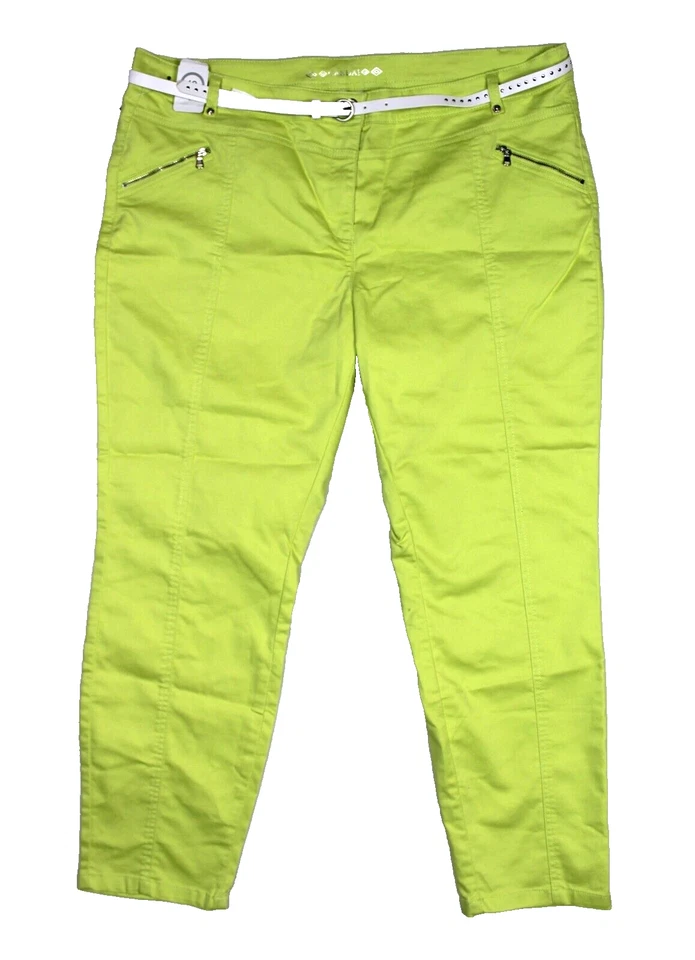 C&A CANDA Damen Stretch Hose mit Gürtel neongrün Sommer Gr. 48 Übergröße - Bild 1 von 4