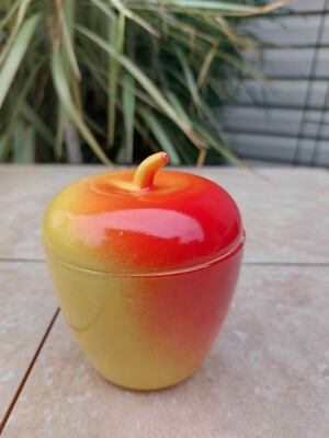 JELLY/JAM JAR-DEPRESSION ERA -   HAZEL- ATLAS MILK GLASS APPLE JAR WITH LID