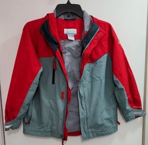 Columbia Boy Red and Gray Rain Jacket Size 10/12 Water-Resistant