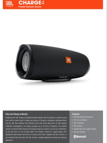 JBL Charge 4 Bluetooth Speaker - Black (JBLCHARGE4BLKAM) - Picture 3 of 4