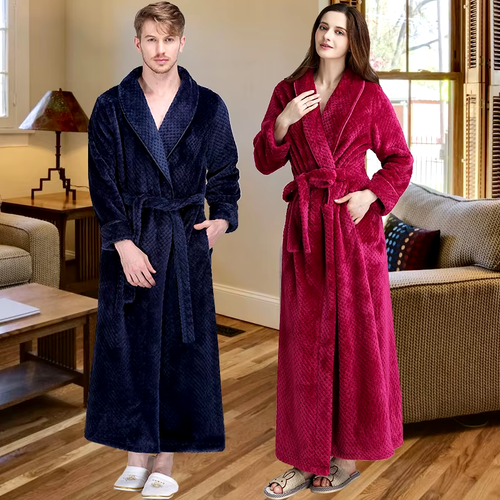 Men Winter Extra Long Thick Warm Grid Flannel Bathrobe Mens Luxury Kimono Bath R - Picture 3 of 28
