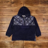 Vintage St John's Bay Outdoor Jacket L Deep Pile Fleece Check Blue