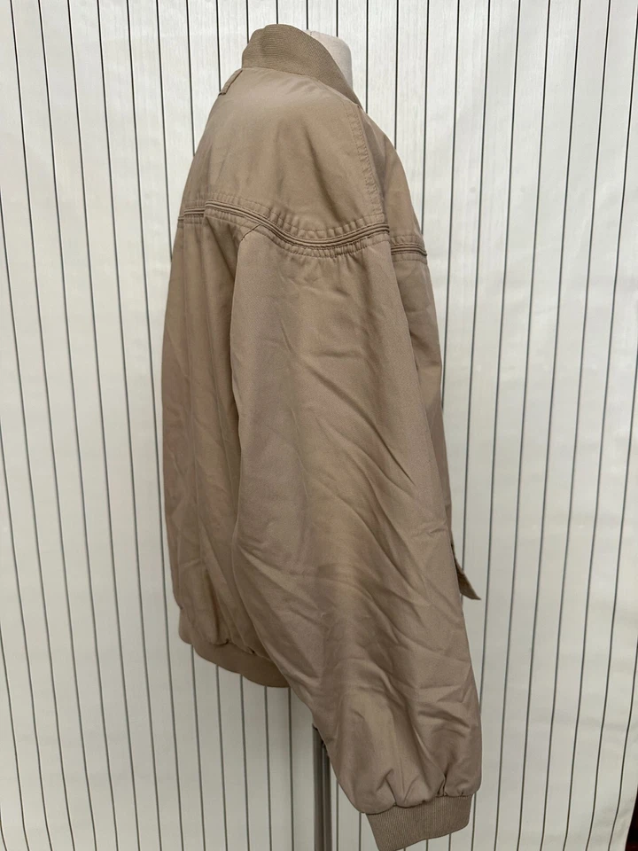 Haband Bomber Jacket Mens Beige Lined Retro Banded Hem Pockets Full Zip Size XL - Image 4 of 4