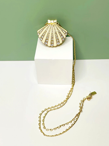 Kate Spade 'Shore Thing' Crystal Clam with Pearl Locket Necklace Summer Sea BNWT - Picture 3 of 9