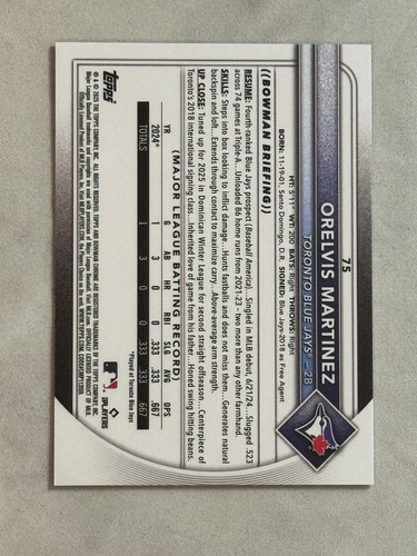 2025 Bowman Chrome Red Rookie Redemption Orelvis Martinez RC #75 Blue Jays - Picture 2 of 2