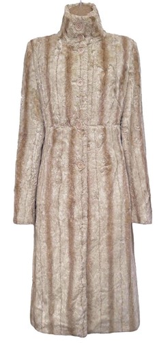 ABRIGO DE VESTIR DE PIEL SINTÉTICA VINTAGE IMPRESIONANTE KAREN MILLEN TALLA UK 12 BEIGE - Imagen 2 de 9