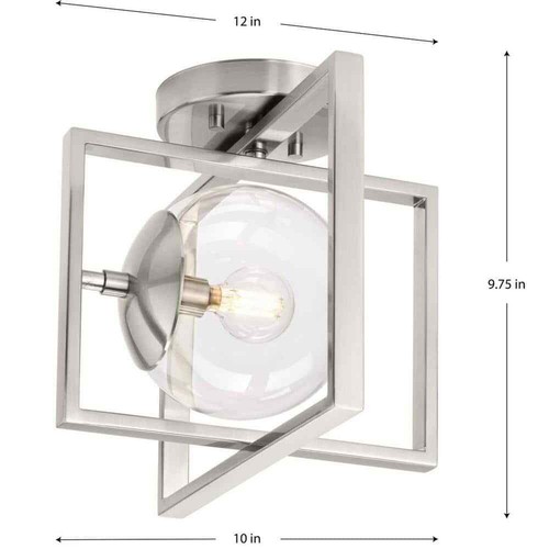 Progress Lighting Atwell 10" 1-Light Brushed Nickel Semi-Flush Mount Clear Glass - Picture 8 of 10
