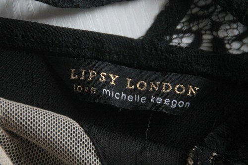 Lipsy Black Dress Stretch Bodycon With Sequins Long Sleeves Lace SIZE 8 NEW - Picture 6 of 8