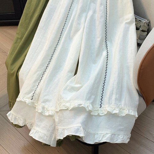 Pantalones de pierna ancha recortados cintura elástica con borde con volantes - Imagen 4 de 15