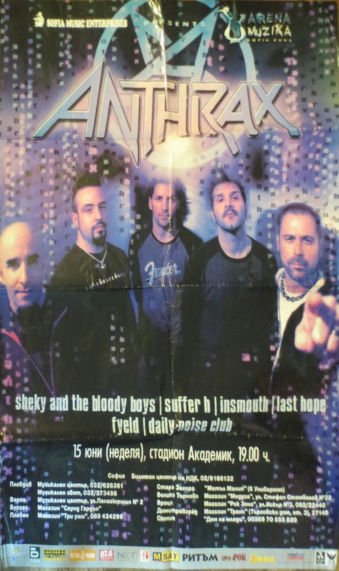 ANTHRAX Large Color Poster Live In Sofia, Bulgaria, folded, FREE US SHIPPING