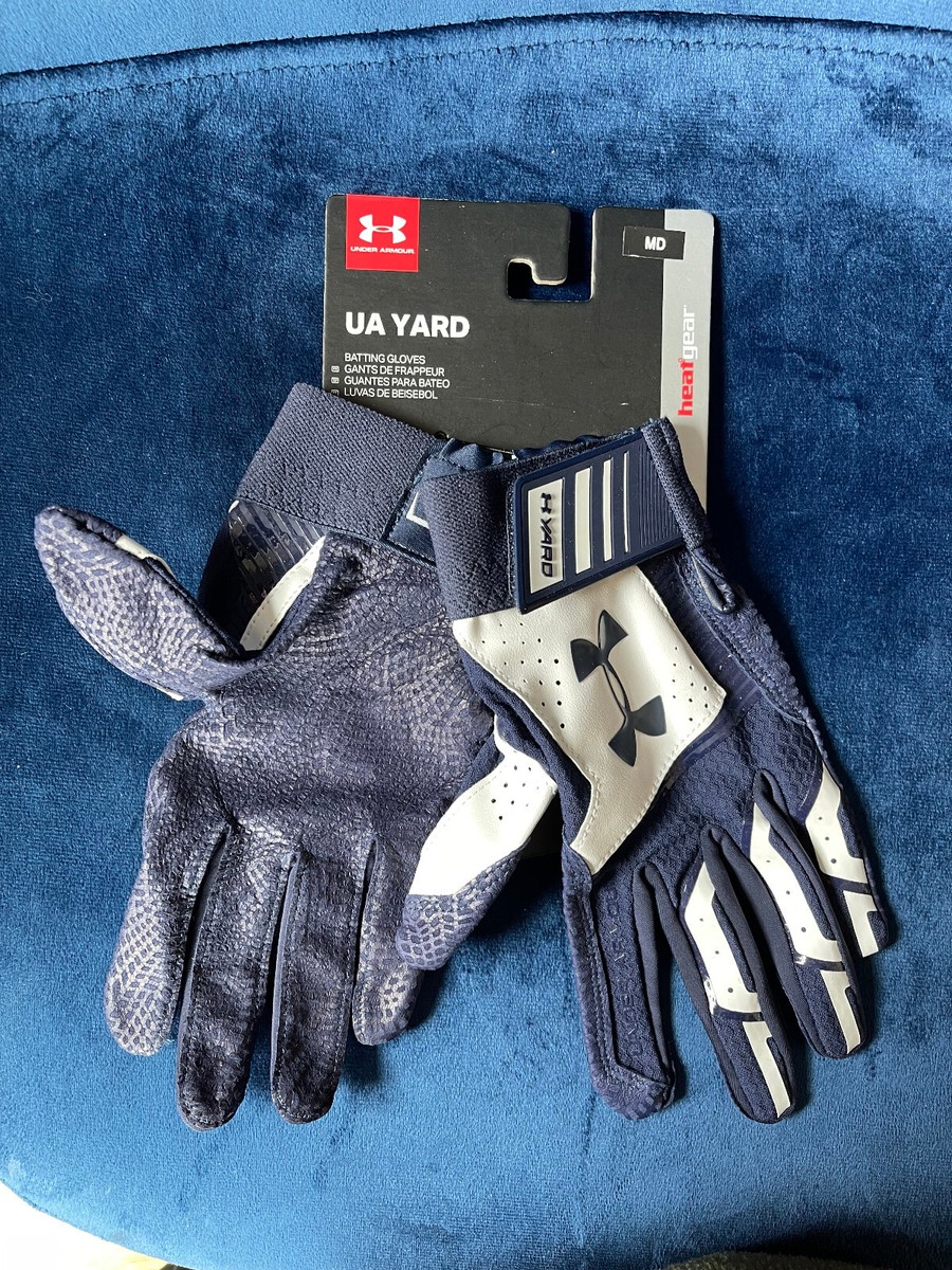 Armour UA Yard Batting Gloves Baseball Leather Palm Heatgear Navy 1299538 | eBay